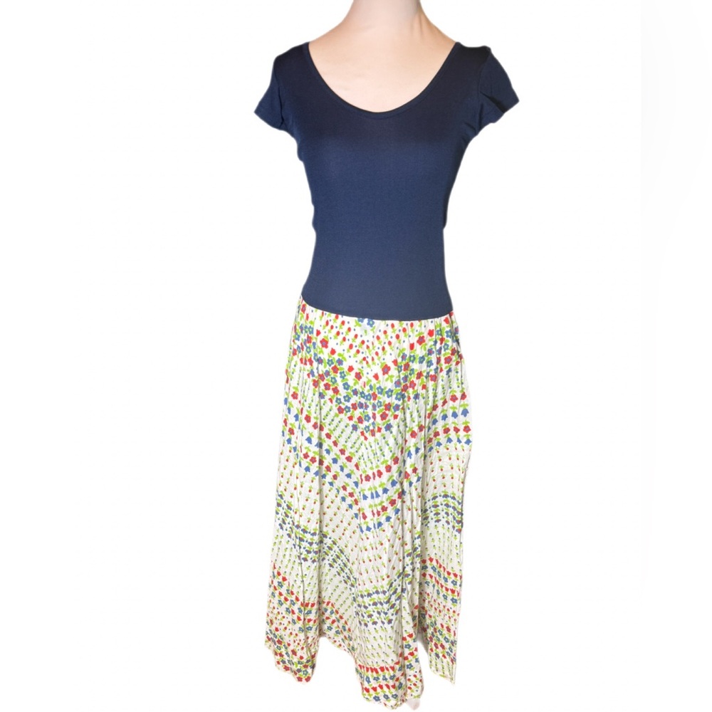 Iconic Vintage Vera Maxwell Speedsuit Maxi floral skirt stretchy bodice Med